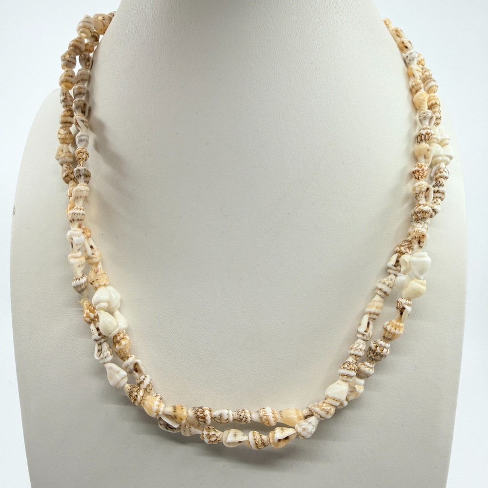 Beach Boho Shell Necklace Double Strand Natural Sea Shell Jewelry Coastal Summer